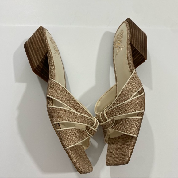 Vince Camuto NEW 8.5 Selarin Raffia Fiber Low Block Heels Mules Slip On Beige - Picture 8 of 13